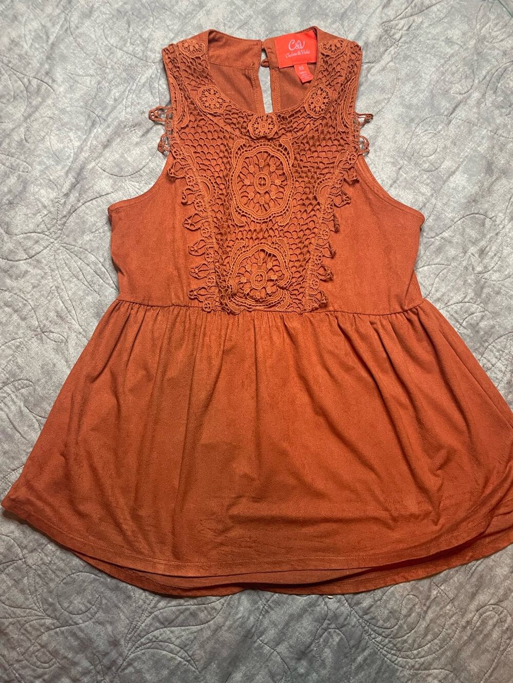 Chelsea & Violet Crochet Lace Mock Neck Babydoll Tank Top Dusty Rose Mauve XS